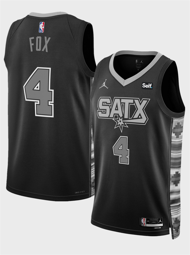 Men's San Antonio Spurs #4 De'Aaron Fox Black 2025 Statement Edition Stitched Basketball Jersey